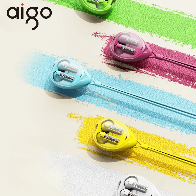 Aigo TK03 Translucent Wireless Bluetooth Earphones TWS Sporty Gaming Headphones HD Calls Half in Ear Cute Style for Ergonomic