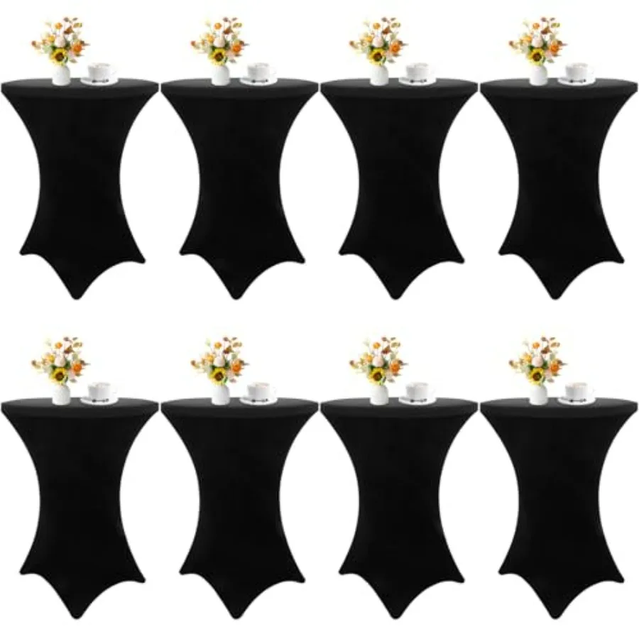 

8 Pack Cocktail Table Covers 32x43 Inch Fitted Stretch Spandex Square Corners Black Table Cover High Top Cocktail Round Tablecl