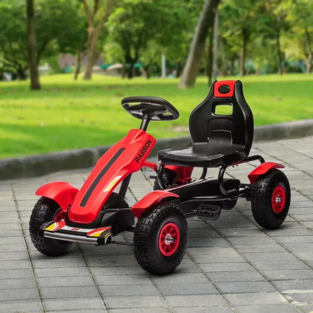 Go Kart à pédale pour enfants, jouets d'extérieur avec siège réglable, frein à main à manipulation tranchante, 4 roues en caoutchouc antidérapantes pour garçons et filles