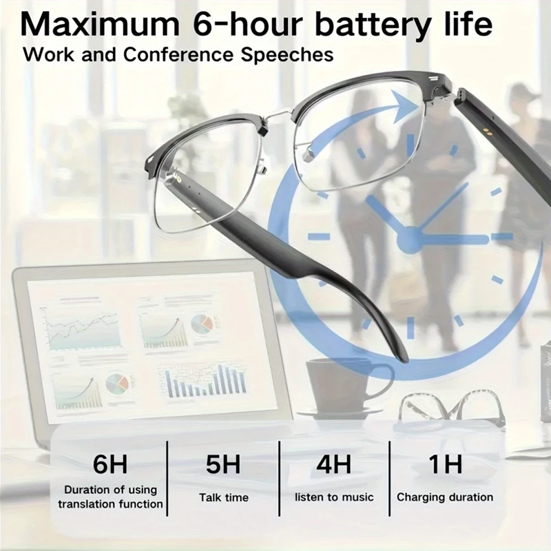 AI Smart Glasses Bluetooth Call Video Music Player Headset Support Multiple Languages Translation Color Changing Lenses