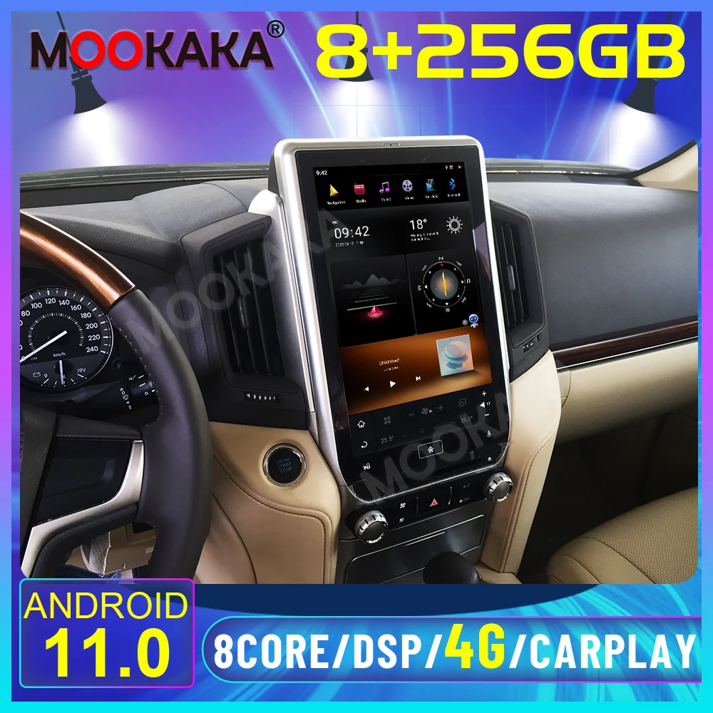 Android 11 8+256GB Tesla Screen Carplay Car Radio 2 Din Stereo Receiver For Toyota Lander Cruiser LC200 2016-2020 GPS Audio Unit