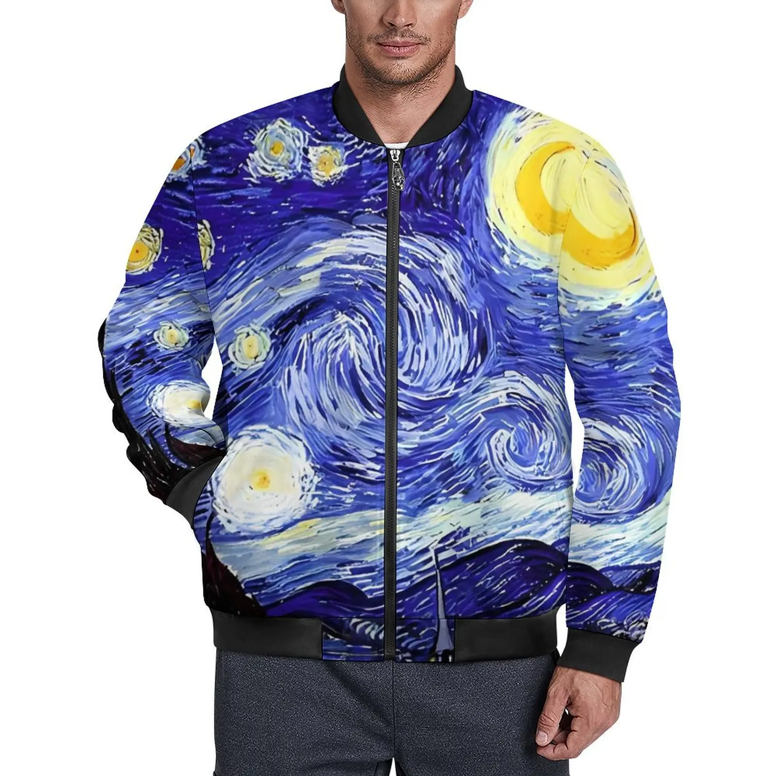 

Starry Night Van Gogh Mountain Casual Jackets Mens Coats Winter Trendy Jacket Windproof Pattern Outerwear Windbreak Plus Size