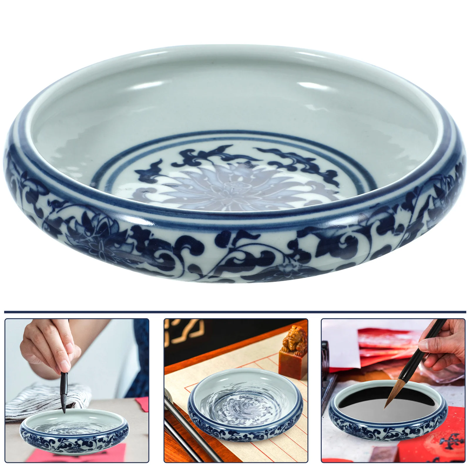 Керамическая шайба для кистей с чернилами, сине-белый фарфоровый очиститель для ручек, щетка для традиционной каллиграфии, лоток для мытья, аксессуары для домашнего письма