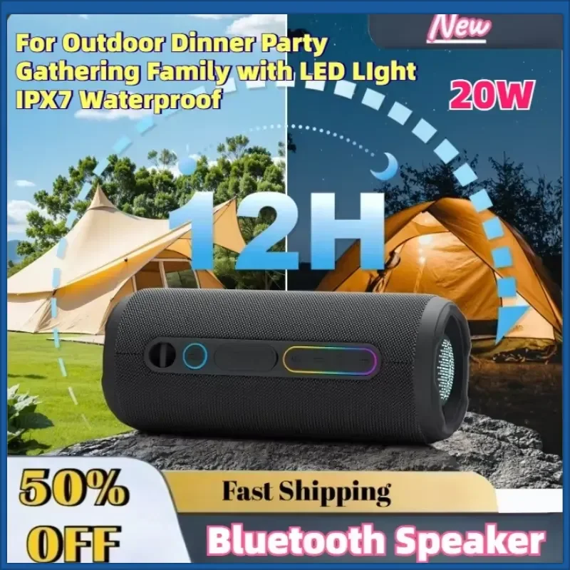 Upgrade 20W High Power Portable Bluetooth Speaker for Outdoor Dinner Party Gathering Family with LED LIght IPX7 Waterproof