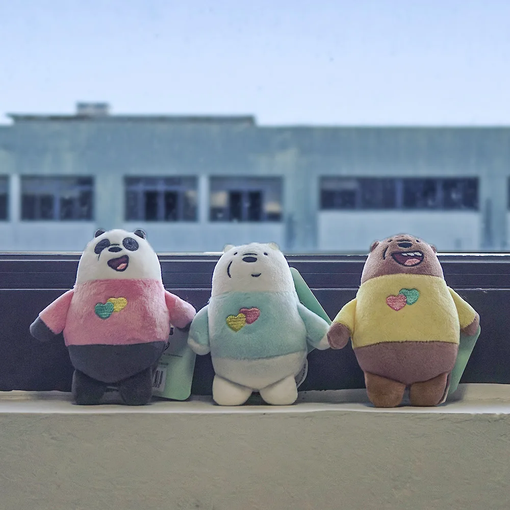 

12cm We Bare Bears Anime Plush Keychain Dressed Panda Icebear Grizzly Key Ring Bag Decoration For Kids Children Christmas Gift