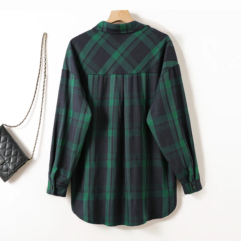 Loose Women's Plaid Long Sve irt Embroidered Mid-Length Korean Sle Spring Coat Versatile Young-looking Cotton Blend