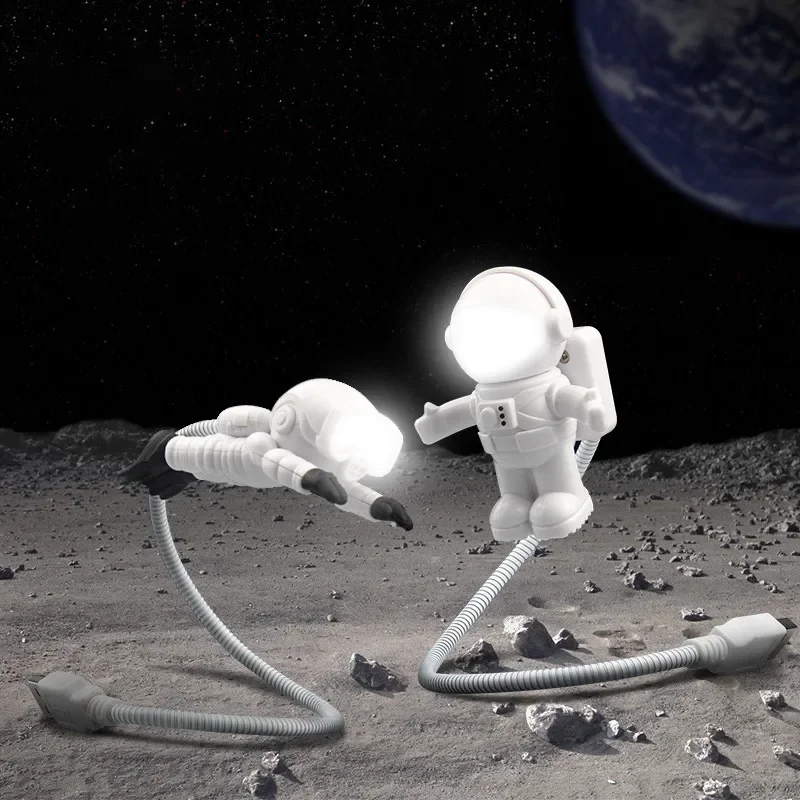 USB Astronaut Night Light 5V LED Reading Desk Lamp Flexible Gooseneck Eye-Care USB Lamp for Laptop PC Bedroom Space Lovers