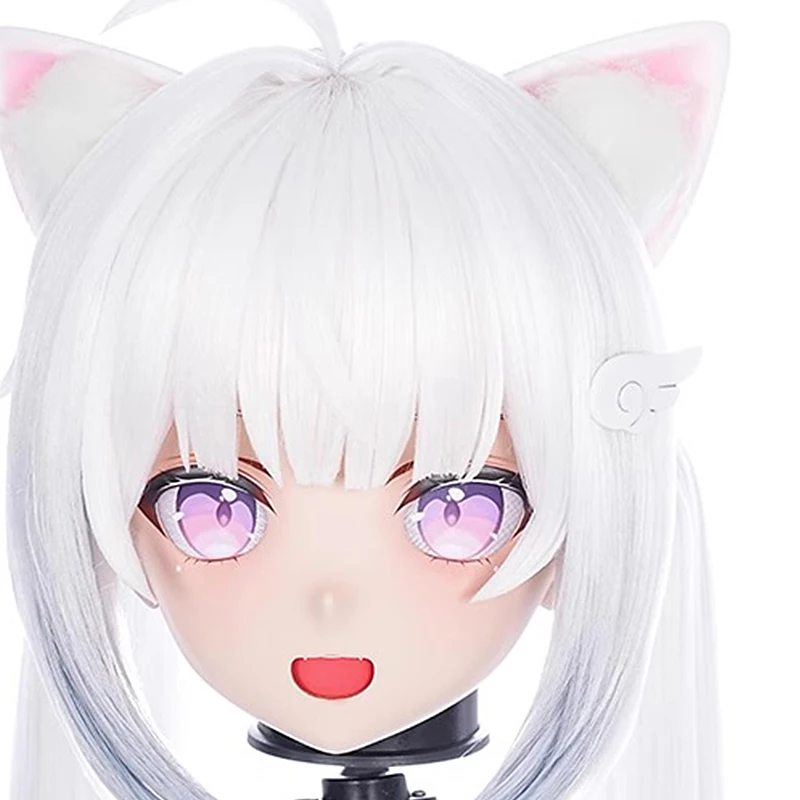 Personaje personalizado hecho a mano travesti mujer/niña resina cabeza completa con cerradura Anime Cosplay japonés Animego Kigurumi máscaras