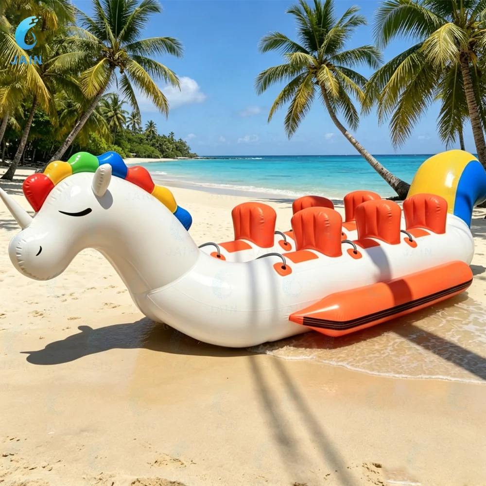 Customizable 6-Seat Unicorn Inflatable Boat Inflatable Towboat PVC Floating Boat Suitable For Water Parks and Ocean Areas