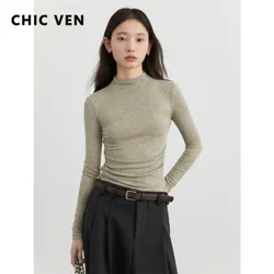 CHIC VEN Women's T-Shirts Slim New Four-color Optional Knitted Basic Female Sweater Woman Tees Spring Autumn 2025