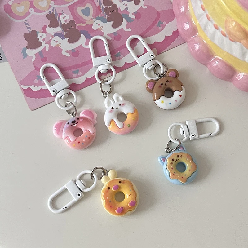 1PC Schattige Konijn Kleine Beer Hanger Oor Donut Sleutelhanger Tas Accessoires Voor Vrouwen Meisjes Kinderen Speelgoed Paar Beste Vriend gift