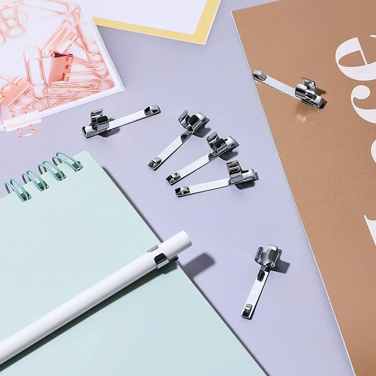 High-end Metal Pencil Clips Slide on Pencil Pocket Clips Snap in, Pencil Holder Clip Metal Hangable Portable Pencil Clips, 60 Pc