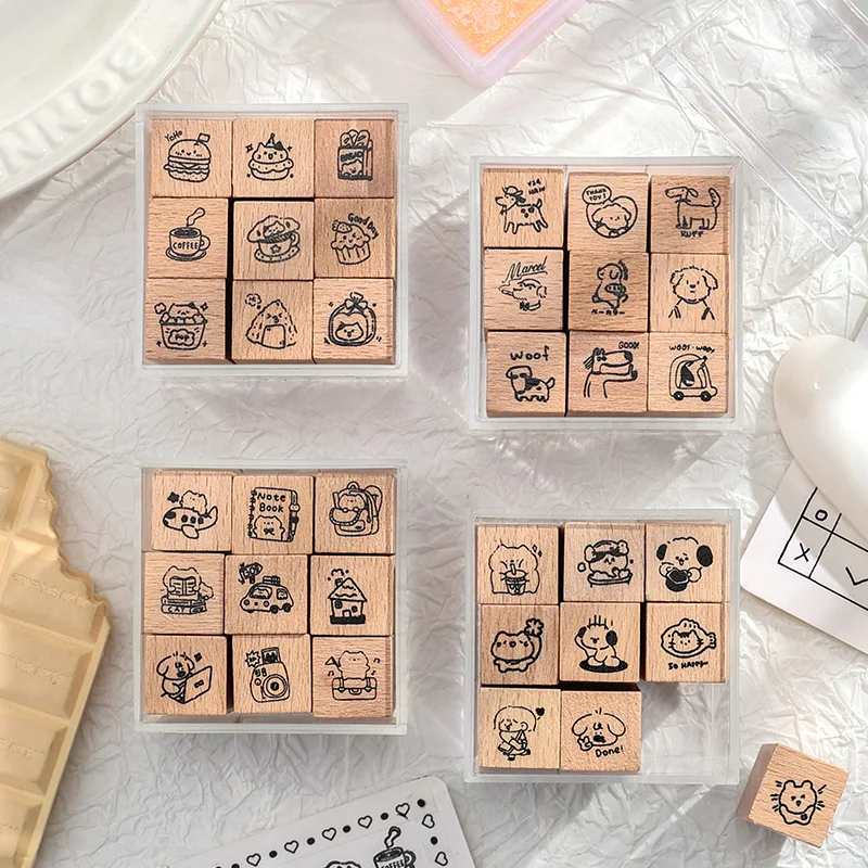 مجلة الذهاب 9 قطعة/المجموعة الرجعية الكرتون خشبية المطاط Stamps صغيرة لطيف سوق المدينة الصغيرة سدادة مطاطية سكرابوكينغ مخطط الديكور #5