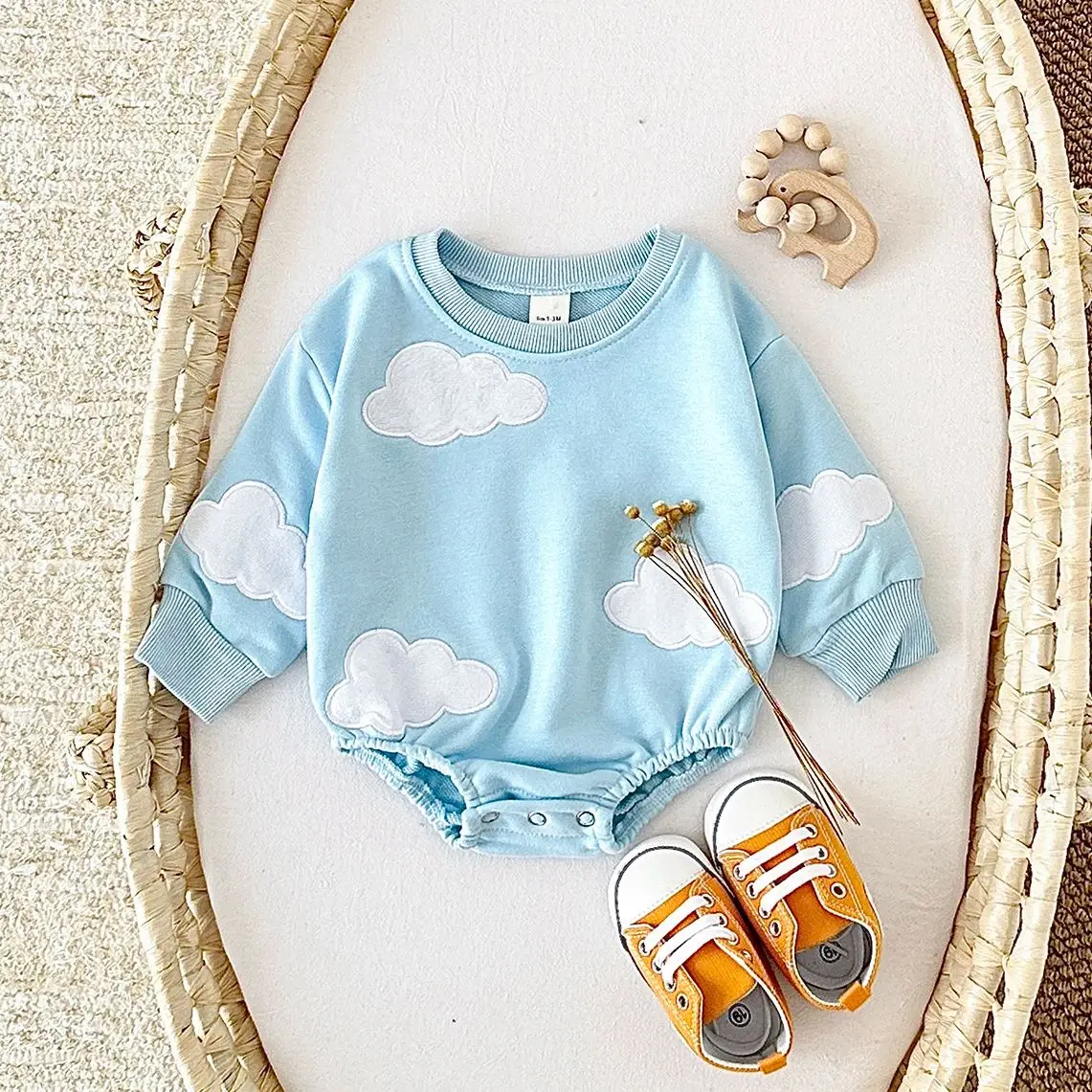 0-18M Fall Baby Clothes Newborn Baby Boy Unisex Cute Cloud Bubble Romper Infant Babies Clothes Long Sleeve Flower Bodysuits