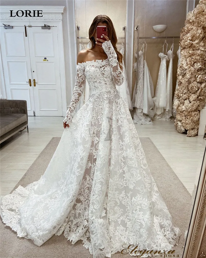 LORIE 2 Pieces Lace Wedding Dress Long Sleeve vestidos de novia 2024 A Line Off The Shoulder Appliques Bride Dresses