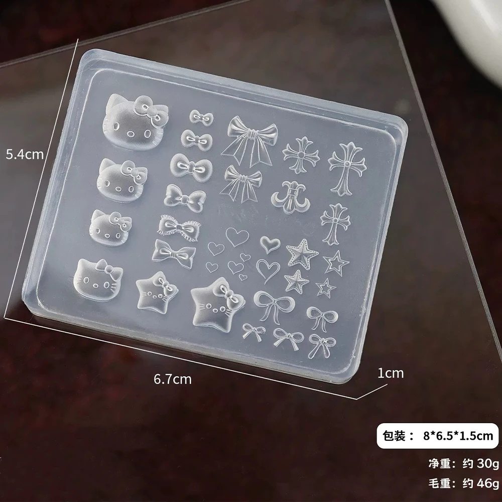3D Kawaii Cartoon Hello Kitty Nail Carving Mold Sticker Silicone Nail Art Mold Heart Bowknot Cross Nails Stencils Decals for DIY - Image 6