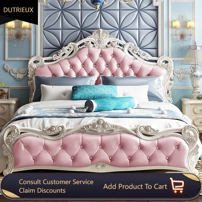 

Carved Modern Double Bed Storage European Style Comferter Leather Princess Wood Queen Bed Bedroom Luxury Cama Casal Bedroom Set