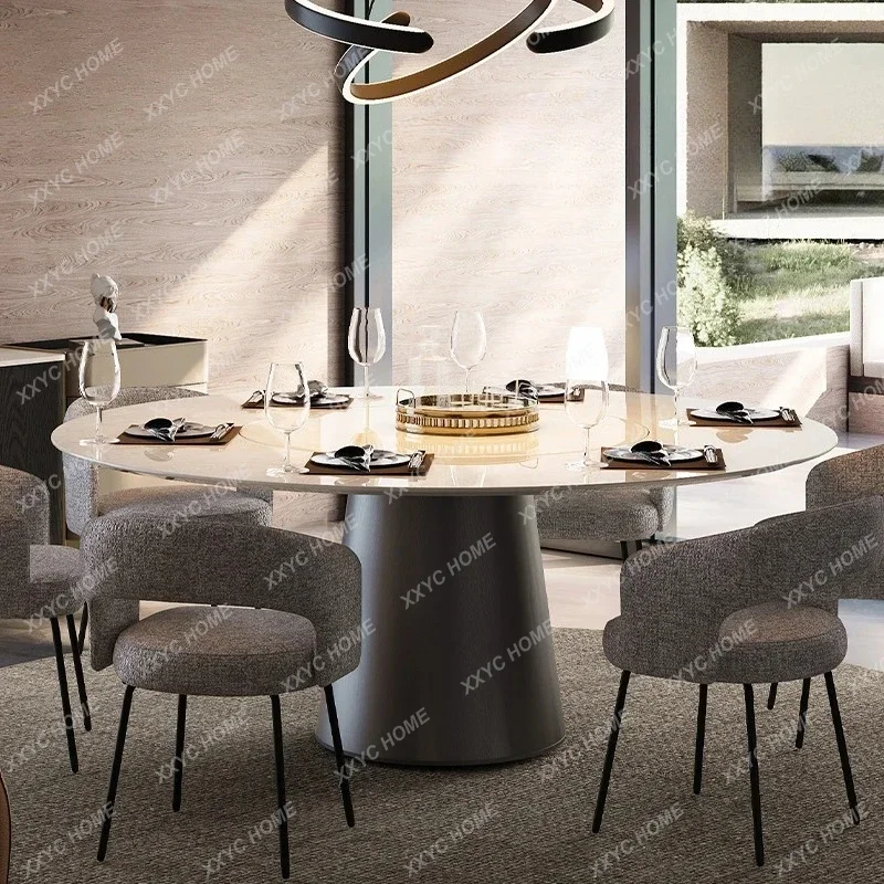 QQItalian Modern Minimalist Round Table/natural Stone + Inlaid Turntable/round Marble Dining Table