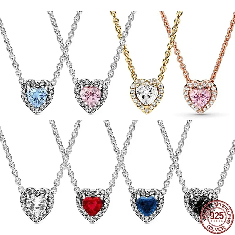 

Hot selling heart-shaped jewelry 925 sterling silver classic shiny various colors heart pendant necklace luxury charm jewelry