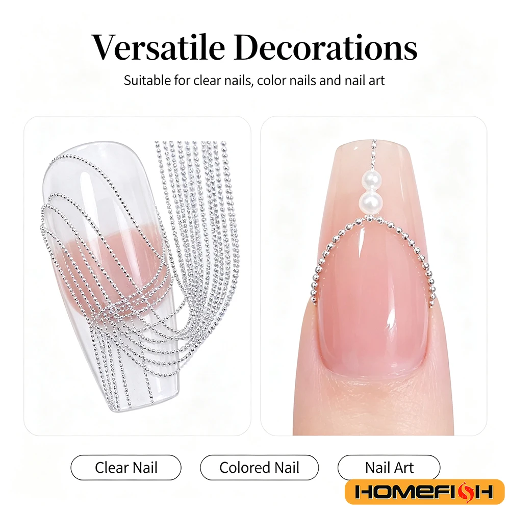 1M/Pack 0,8mm Gold Silber Nagelperlenkette Charm Ellipse Stein Nagelkunst Dekorationen Glitzer Metall Stahlkugel Schmuckzubehör – Detail 6