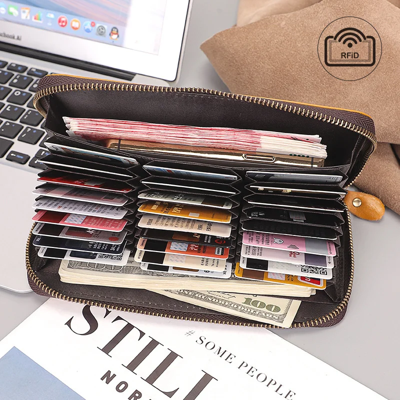 

New Fashionable Leather Long Wallet Multi card Position Super Capacity RFID Anti theft Card Swipe Bag Grab Bag