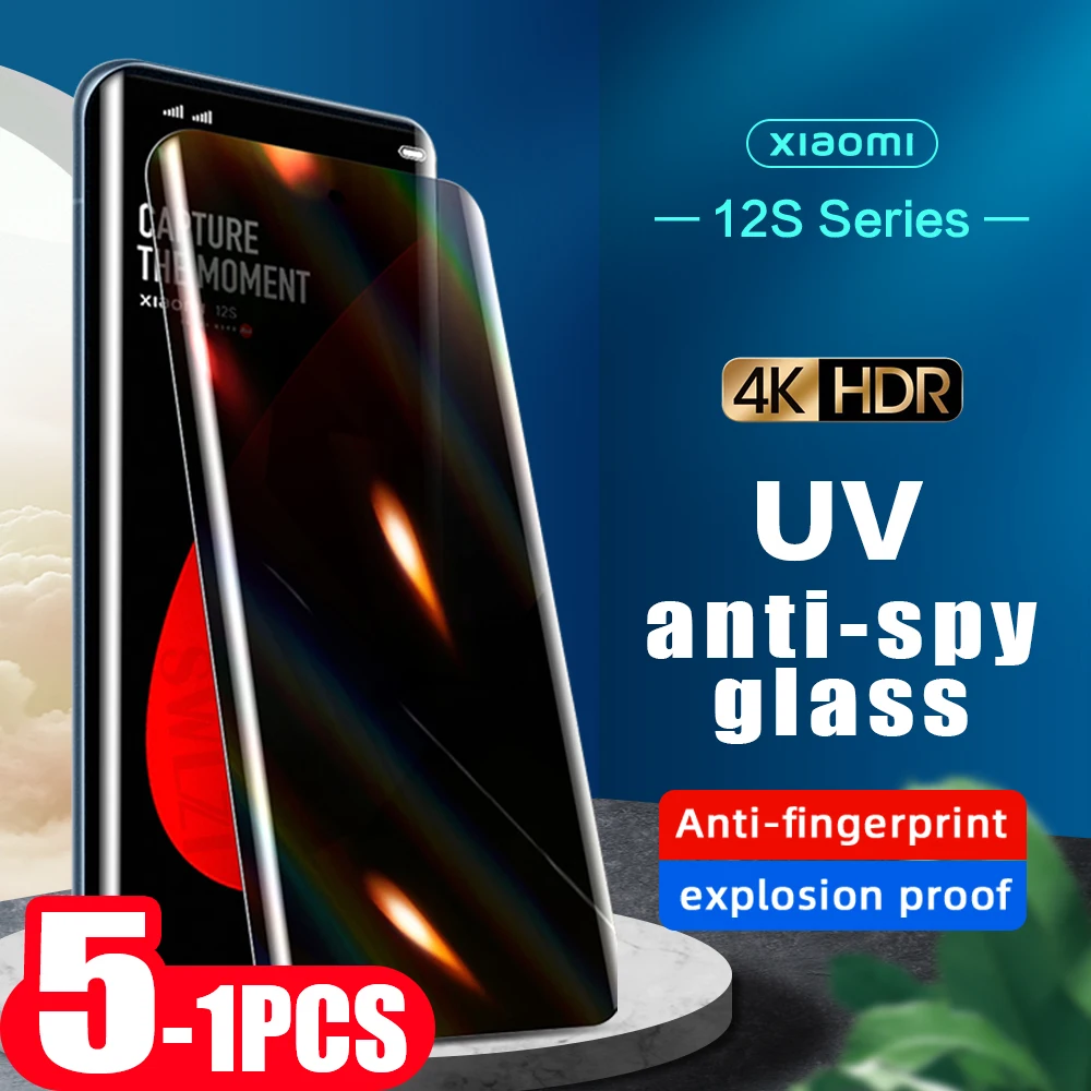 

5-1Pcs UV Anti-spy Glass For xiaomi 13 12 pro 12s Ultra 12x mi 11 10 10s phone Screen Protector UV Privacy Tempered Glass Film