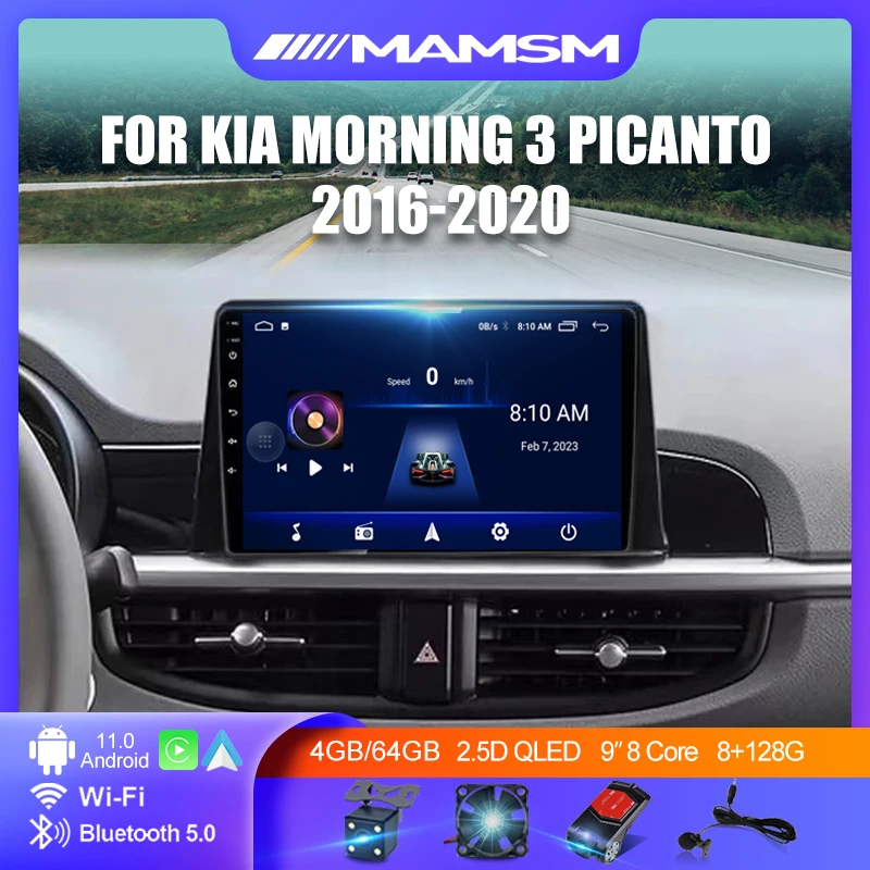 9 Inch Car Radio Multimedia Video Player Navigation Car Stereo For Kia Morning 3 Picanto 2016-2020 Android 12 Carplay 2Din Auto