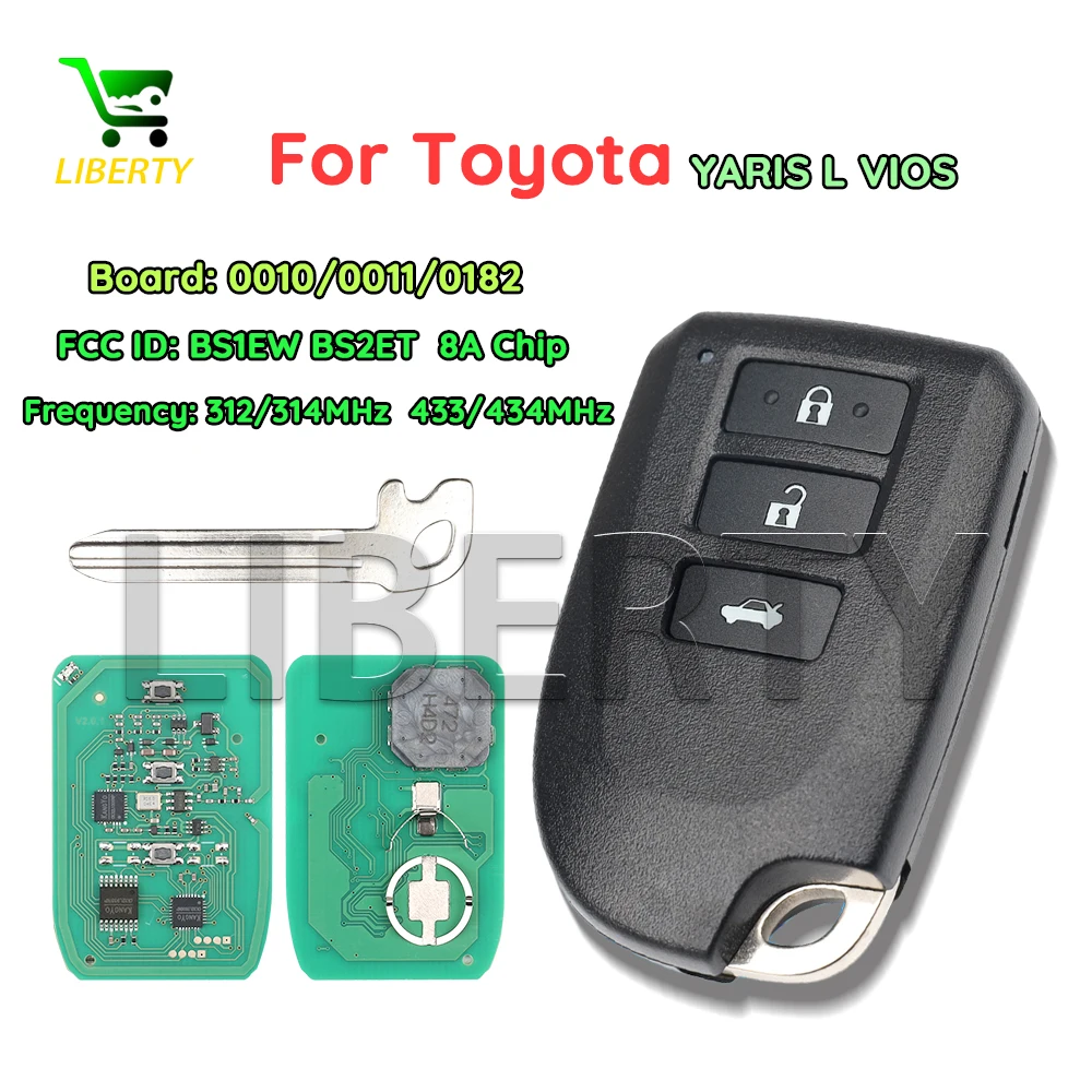 

Car Remote Key Fob For Toyota YARIS L VIOS 2/3 Buttons 0010 0011 0182 312/314 433/434mhz 8A Chip P4 39 FCC BS1EW BS2ET Smart Key