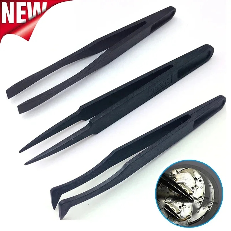 Watch Repair Tool Antistatic Carbon Fiber Tweezers Plastic Tweezers for Watchmaker Black Watch Trimmer Tweezers Carbon FiberTool