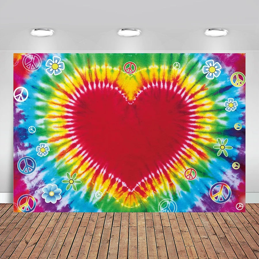 

Groovy Love and Peace Backdrop 60s Hippie Colorful Tie Dye Heart Flower Peace Logo Background Baby Shower Birthday Party