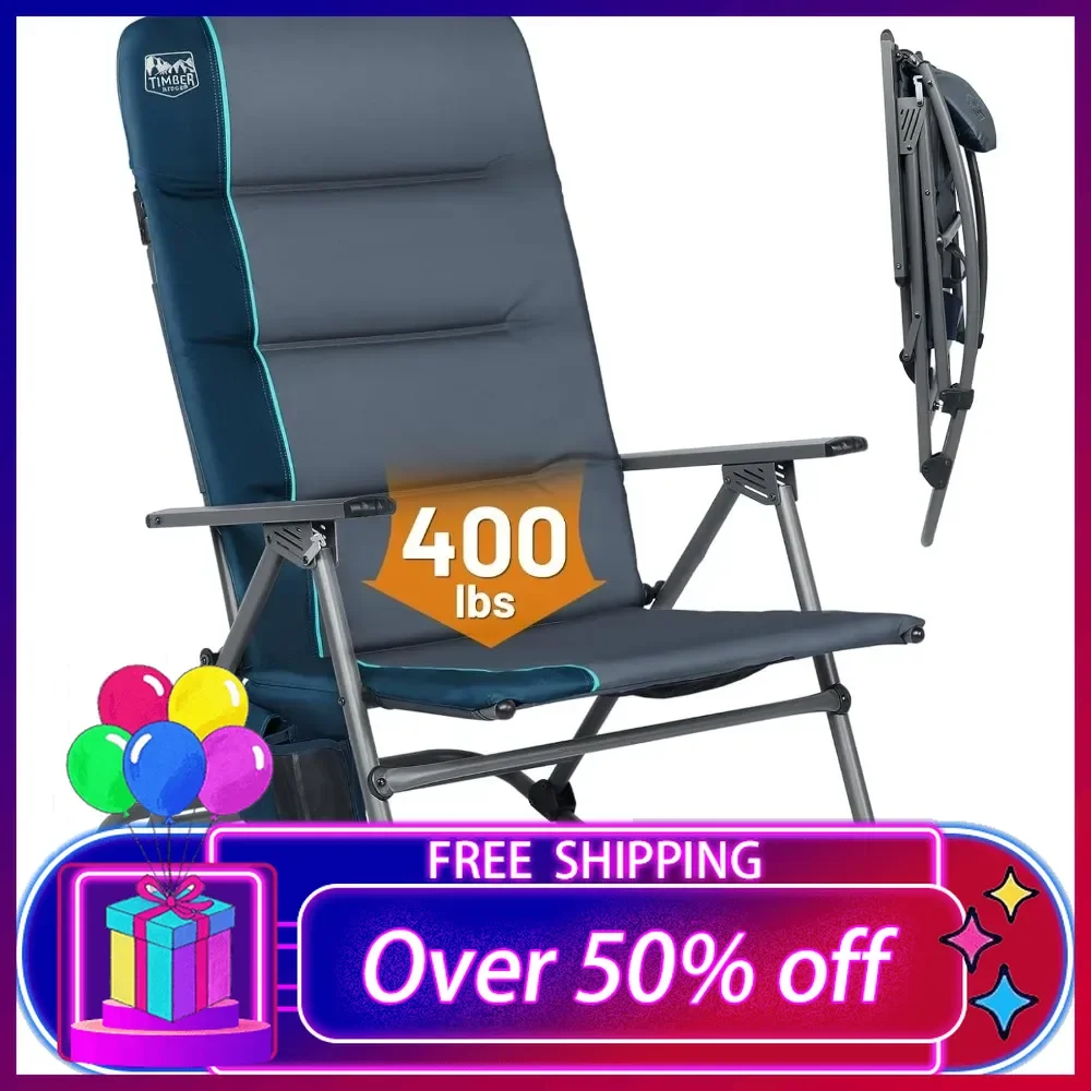 Oversized Folding Rocking Camping Chair, Padded Outdoor Rocker with High Back, Portable Outdoor Chair for Patio, Garden, Lawn