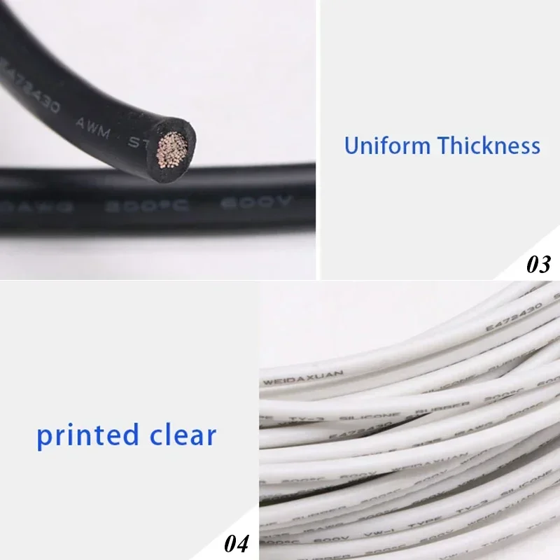 2/5/10m UL3135 Wire High Temperature Resistant Cable 30 28 26 24 22 20 18 16 14 12 10 AWG Silicone Insulation Tinned Copper Line