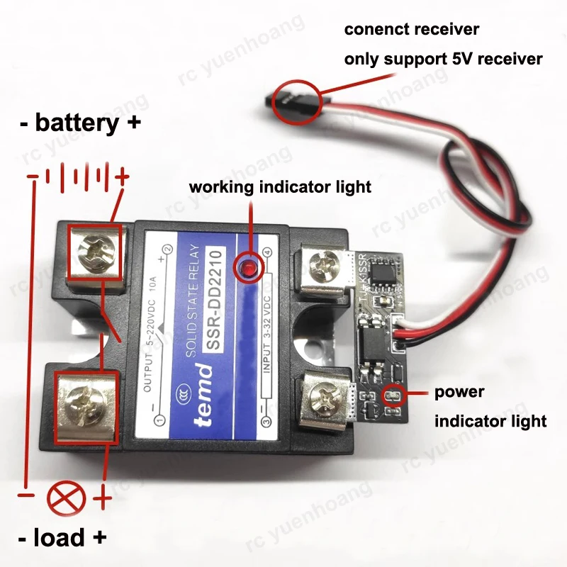 PWM Remote Control Switch 40A Solid State Relay Switch Controlling 1CH Electronic On-off Support 5V Receiver for RC Drone