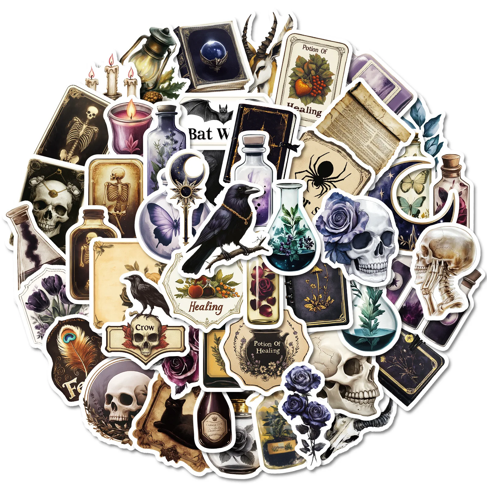 

10/50pcs Vintage Gothic Dark Potion Bottle Labels Stickers Retro Horror Decals DIY Suitcase Fridge Scrapbooking Laptop Sticker