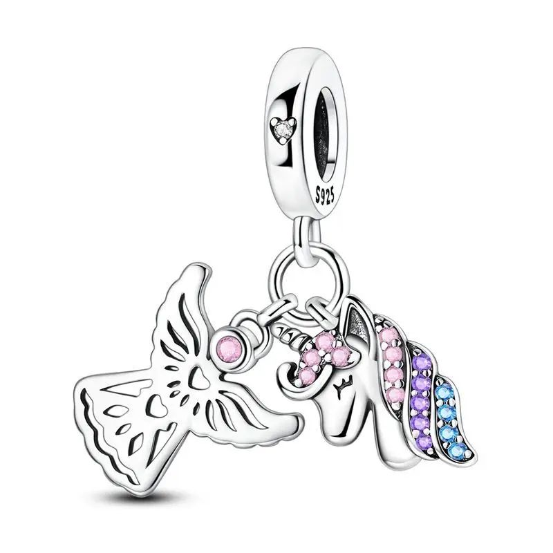 2026 جديد 925 الفضة النقية لطيف الفطر يونيكورن الحب أجنحة قلادة بها خرزات للبنات مجوهرات اللؤلؤ قلادة