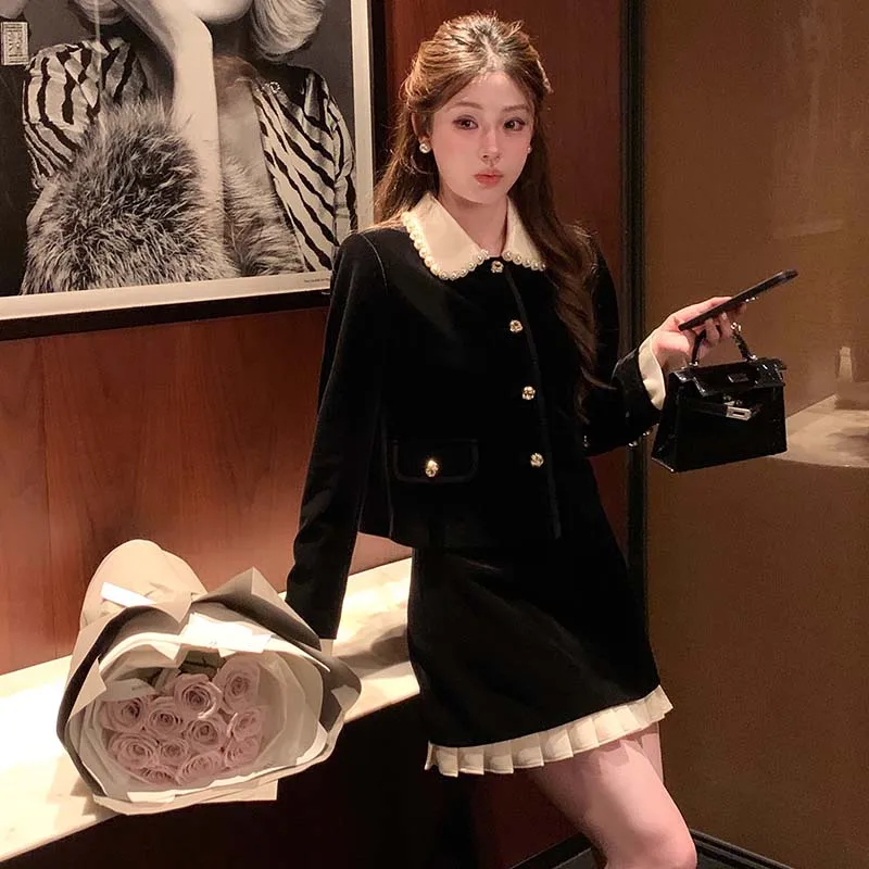 Miu Style Doll Collar Fragrance Wind Jacket And Pants Set Women's Fashion Autumn Collection Polyester Fiber Long Sleeve Suit