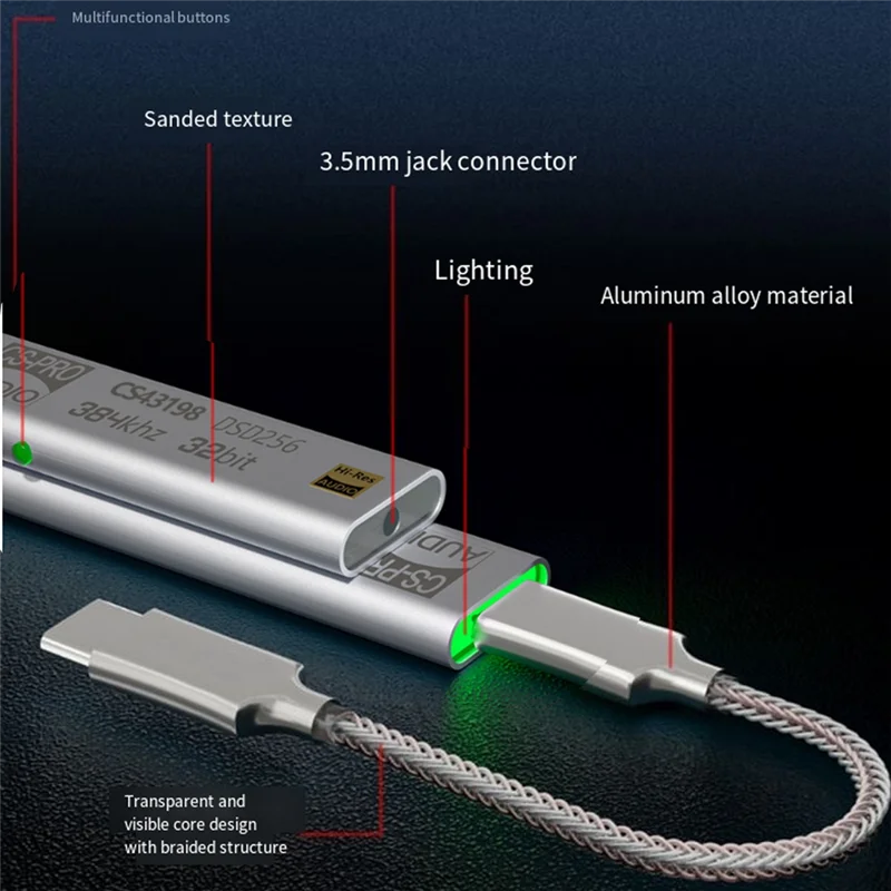 

USB C до 3,5 мм усилитель для наушников ЦАП CS43198 Dongle Hi-Fi аудио адаптер 384 кГц DSD256 декодирование Type-C