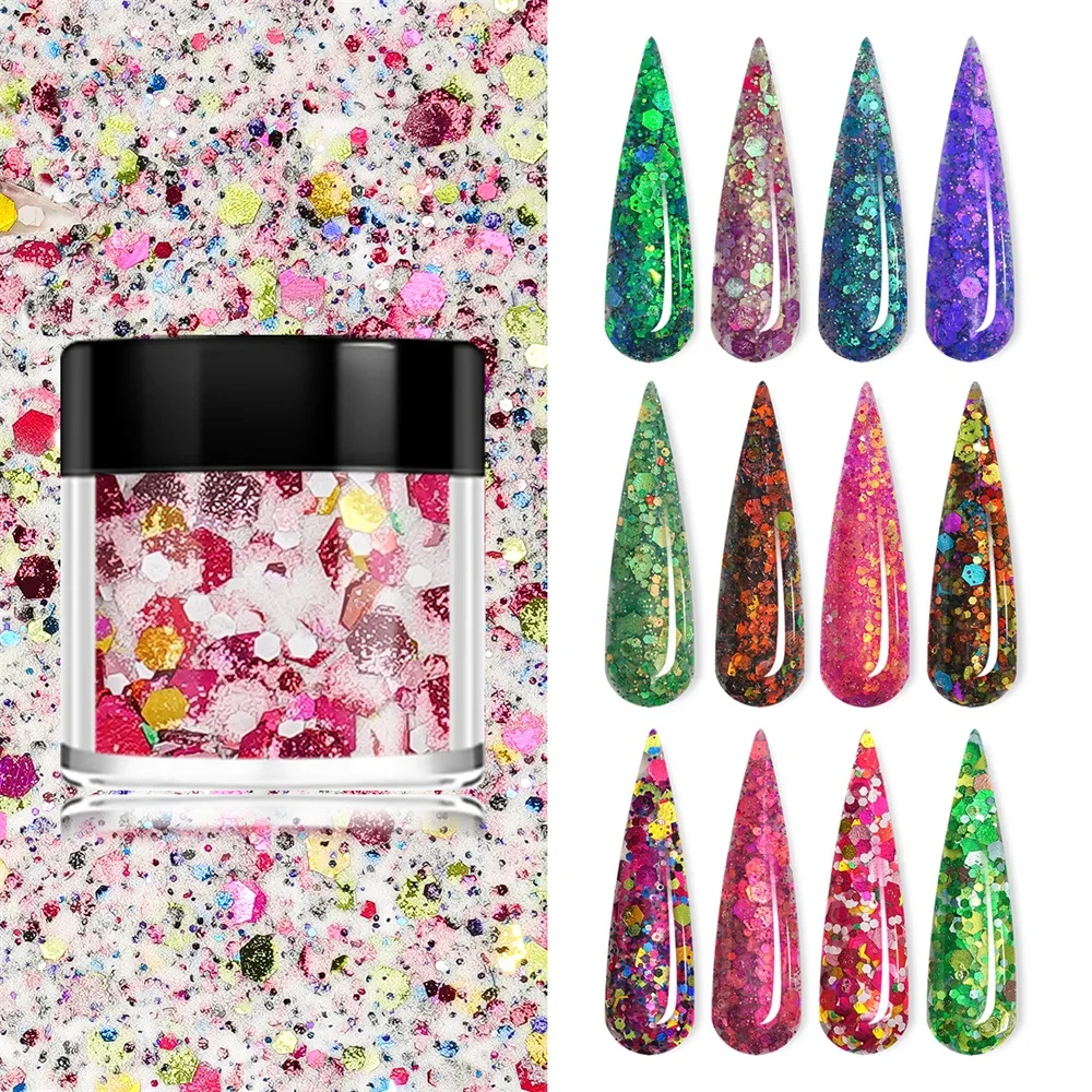 Fsixcl 12 Farbe Flasche Nail Art bunte Pailletten Pigment Staub Acryl Tauch pulver Set Glitter für Nägel profession elles Material