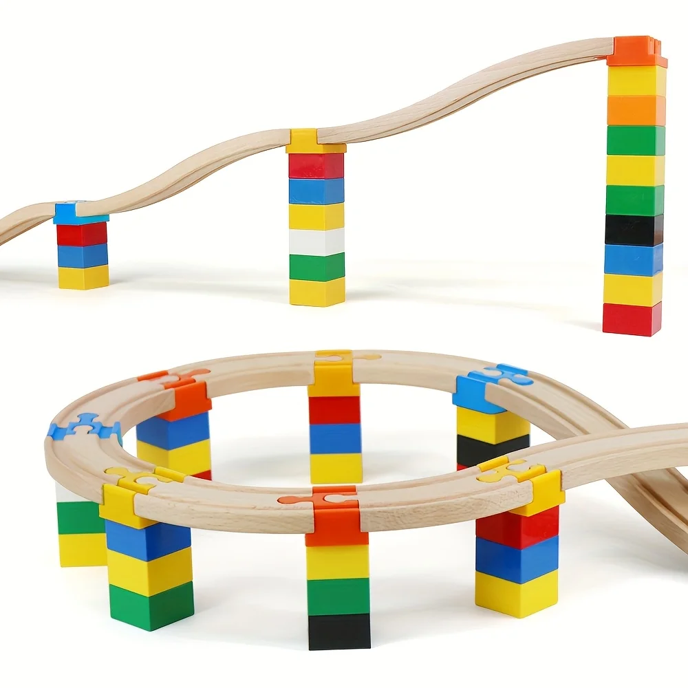 مجموعة محولات موصلات مكعبات بناء الجسيمات الكبيرة المكونة من 16 قطعة مناسبة لألعاب المسارات الخشبية ذات العلامة التجارية #2