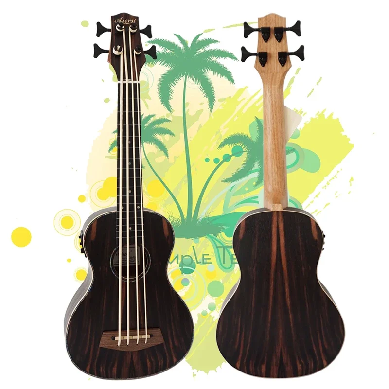 handmade Java wooden ebony Body fretless U Electric Bass Guitar Ukulele