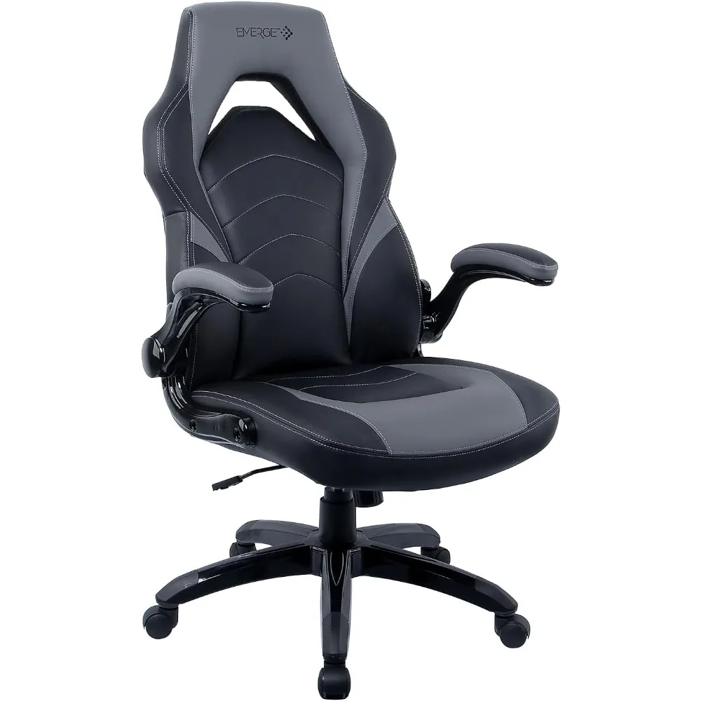Emerge Vortex Bonded Leather Ergonomic Gaming Chair with Lumbar Support, High Back and Adjustable Tilt Lock, Black and Gray