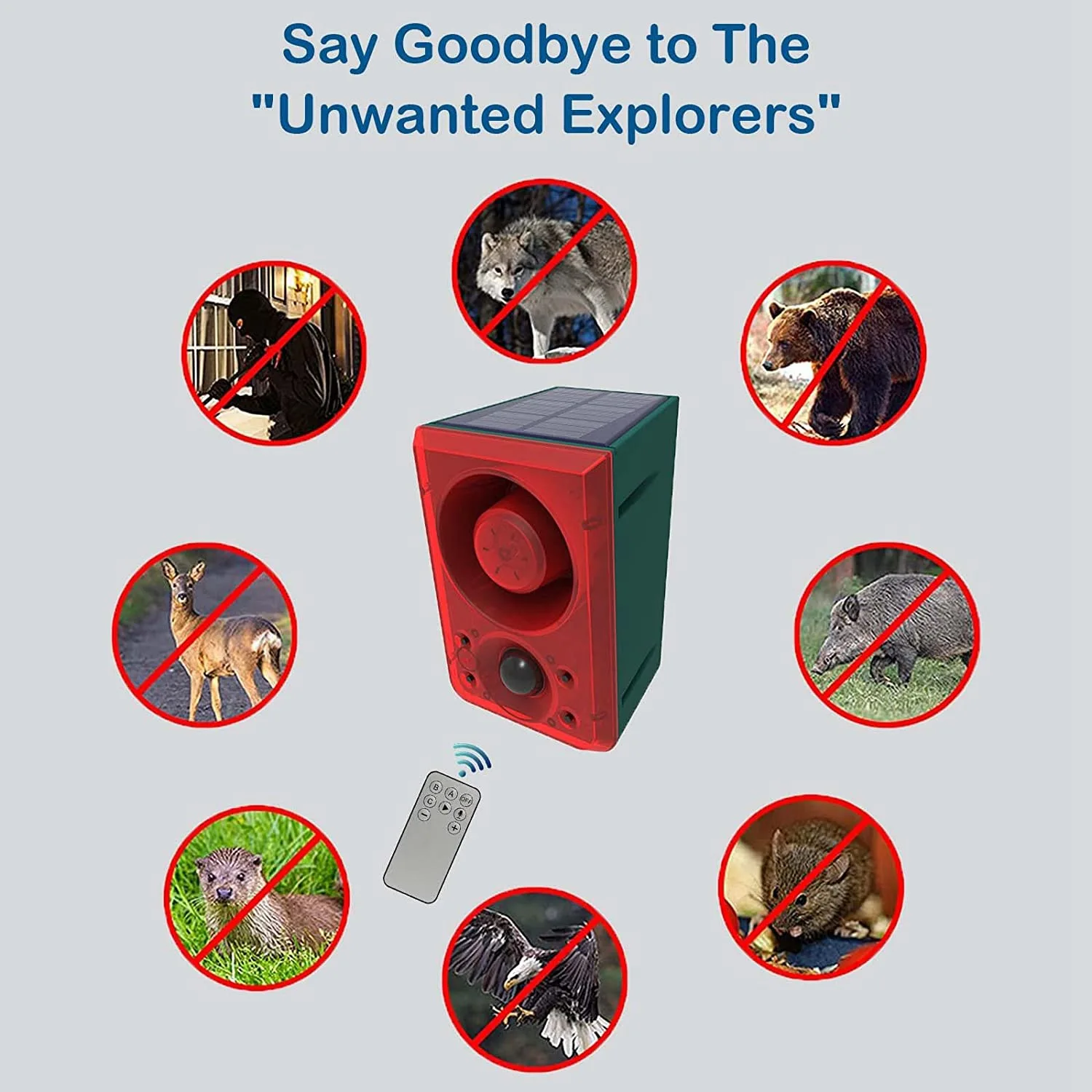 Outdoor Solar Motion Sensor Alarm with Remote Control, 130Db Sound Light Alarm Siren Sound Alarm Security Alarm System