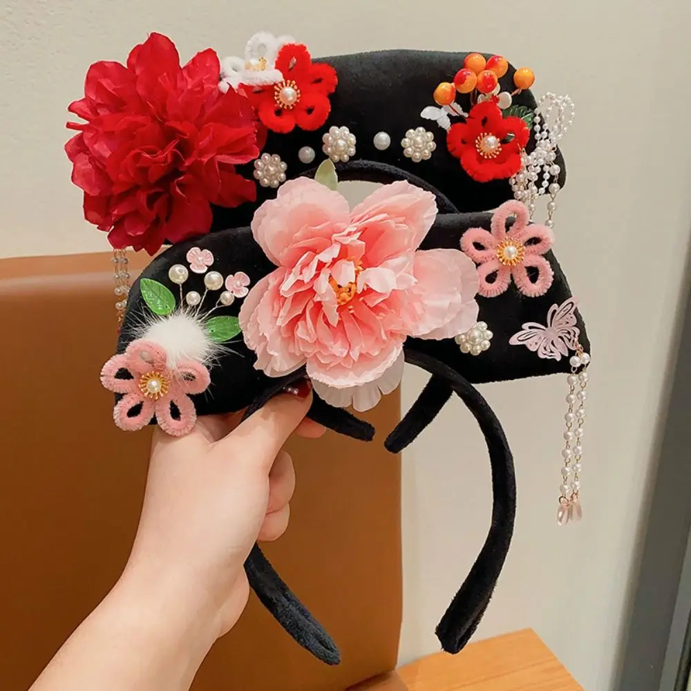 

Flower Chinese Style Headwear Pearl Bow Ancient Style Headband Royal Court Headwear Face Wash Hair Band Hanfu Hair Clip Children