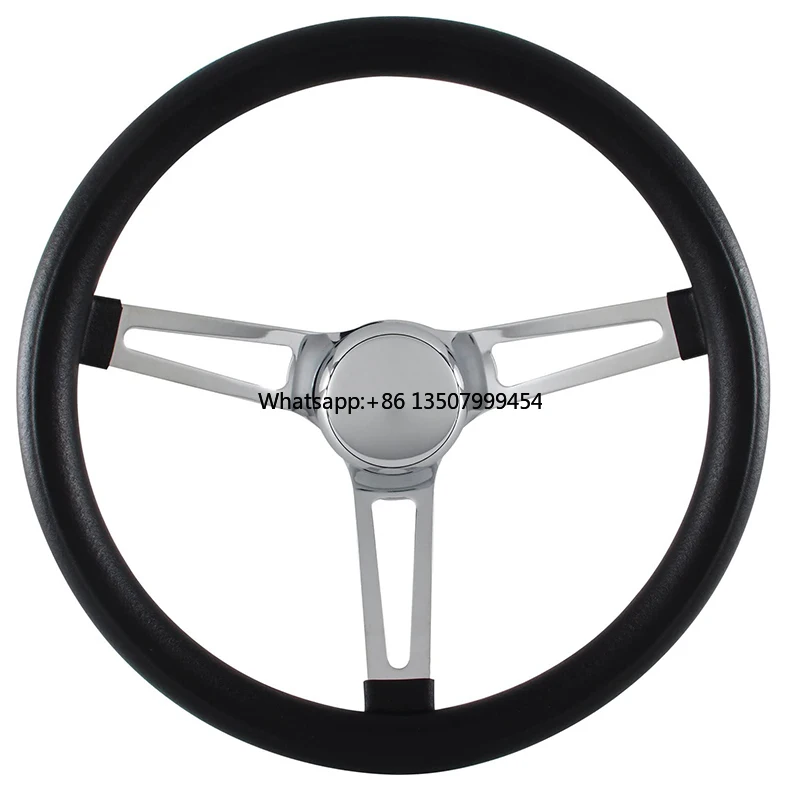 Universal 13.5''  Steering Wheel, 340mm Silver Chrome Spoke Classic Car Vinyl Leather Steering Wheel