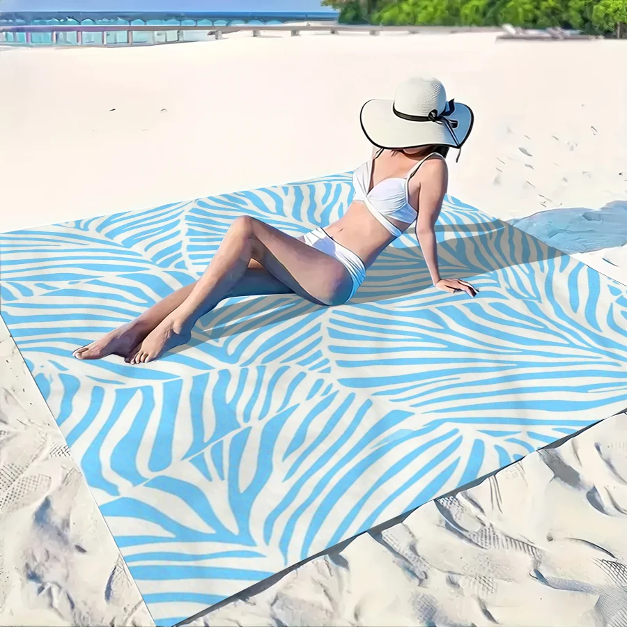 

Пляжный коврик для улицы, 1 шт., светло-голубой, с принтом в виде зебры и листьев, легко чистится, изготовлен из полиэстеровой ткани.