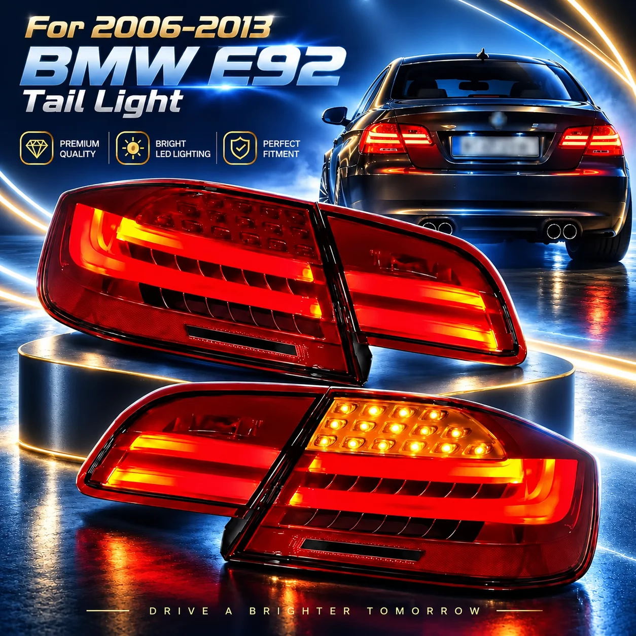 Gruppo fanale posteriore a LED per BMW Serie 3 Coupé E92 335i M3 LCI 2006‑2013, fanali posteriori, accessori modificati per l'aggiornamento della carrozzeria con luci freno, retromarcia e indicatori