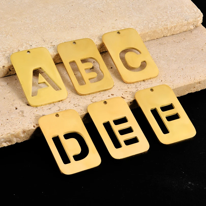 

8/26pcs Gold color Rectangular Hollowed-Out Uppercase Letter Charm Pendants DIY Necklace Stainless Steel Letter pendant Jewelry