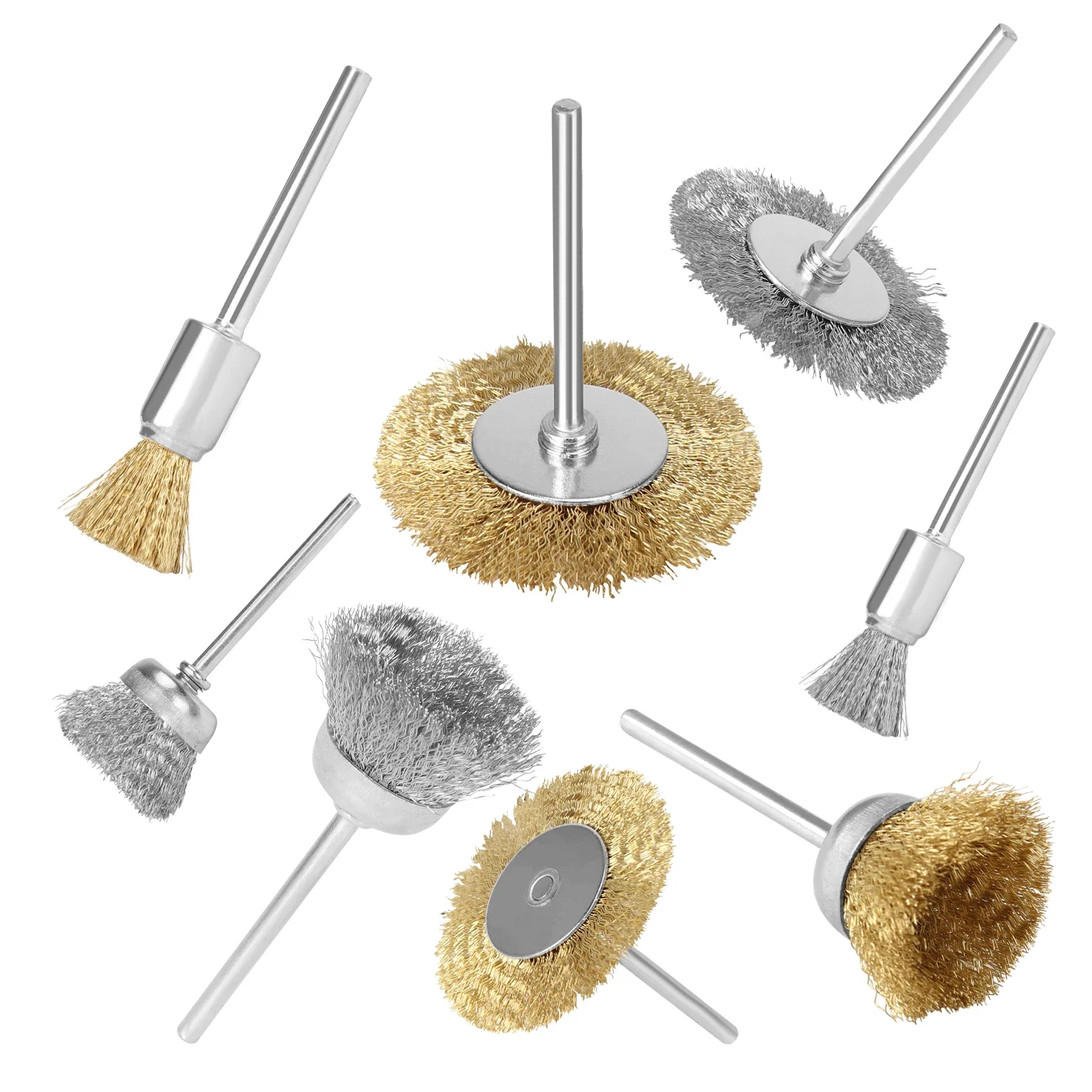 9pcs Steel brush Wire wheel Brushes Polishing copper wire brush Die Grinder Rotary Tool for metal polishing 3mm handle abrasive