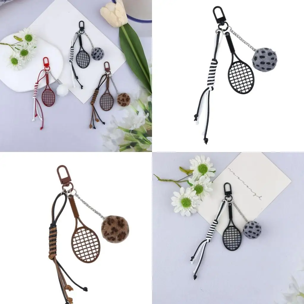 

Creative Racket Plush Ball Keychain With Racket Design Bag Pendant Bags Charm 547A