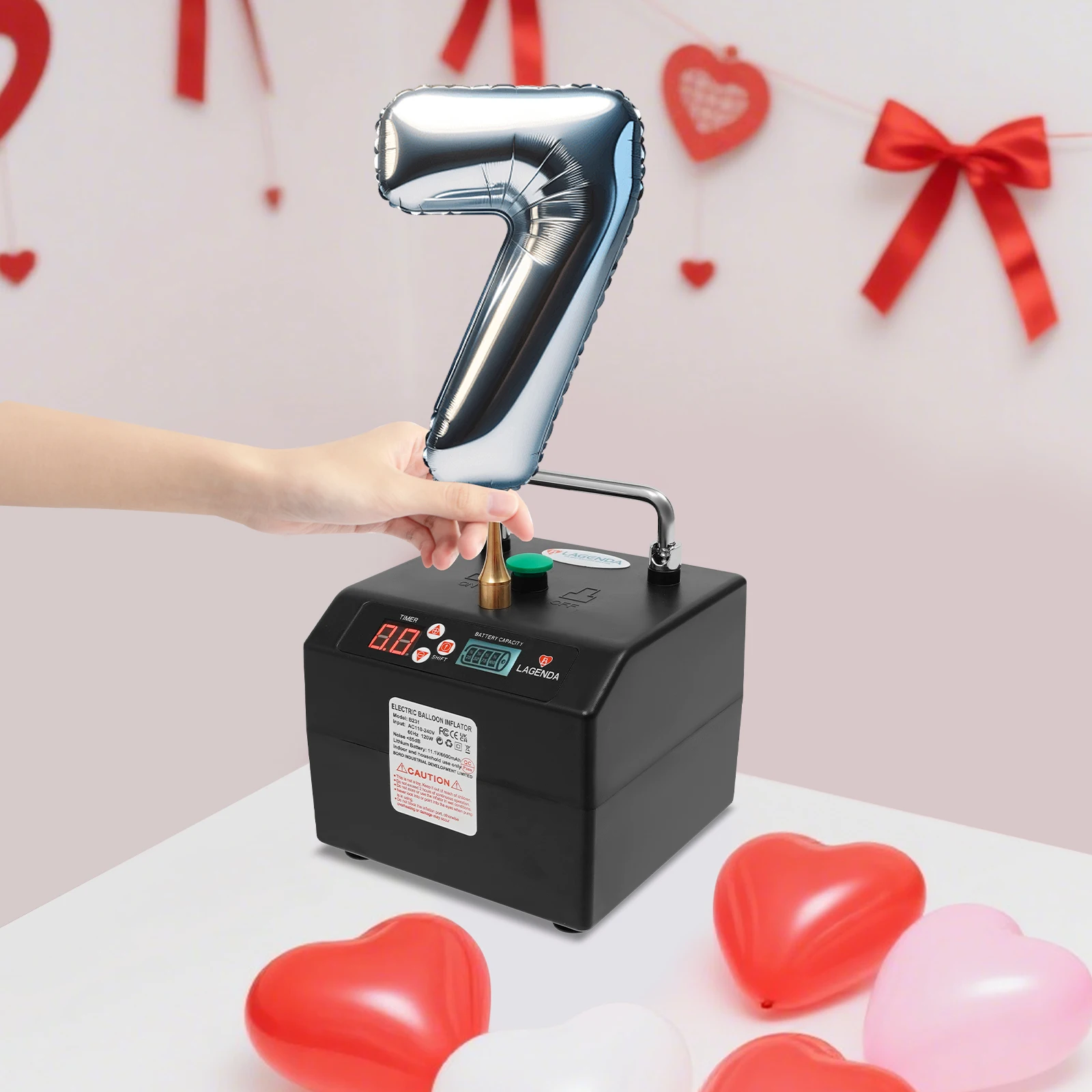 BYMAOCAR Portable Electric Balloon Inflator Air Pump Blower Air Balloon Pump w/Timer Battery for Party Events Decoration 110V